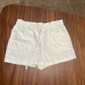White linen pull on shorts.